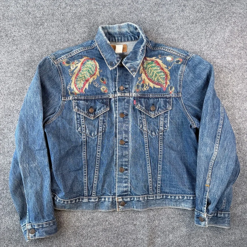 Vintage 70s Levis Jacket Mens 50 2XL Blue Glitter Art Type 3 Made in USA